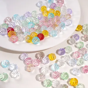 Detailed view of colorful 12mm ribbed glass beads for DIY jewelry making and crafts