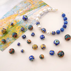 Handgefertigte Cloisonné-Perlen mit Mantra-Mustern und Perlenarmband für DIY-Schmuckherstellung