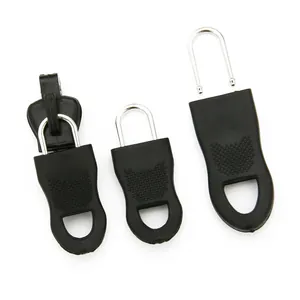 Detachable black rubber zipper pulls with non-slip texture for garments and luggage bags