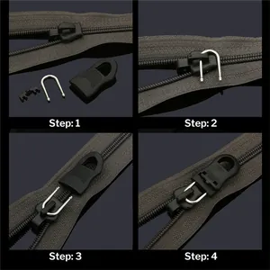 Universal black detachable zipper pull replacement kit 4-step installation tutorial