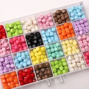 24-compartment storage box with 8mm multi-colored acrylic cube beads for DIY crafts