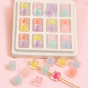 Colorful macaron acrylic cube beads with frosted and transparent finish for DIY jewelry