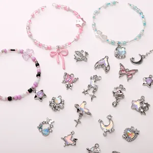 DIY charm jewelry set with 3D butterfly, moon, and pearl pendants for bracelets and necklaces
