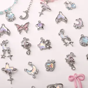 Silver alloy moon butterfly and pearl charms for DIY jewelry making and handmade crafts