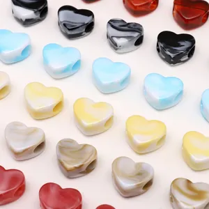 Perline a Forma di Cuore in Acrilico con Foro Grande Texture Marmorea Tinta Unita Perline Sciolte per Creazione Gioielli Fai da Te Accessori