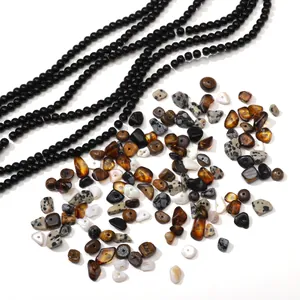DIY jewelry making kit with 5-8mm irregular natural stone beads and black round beads