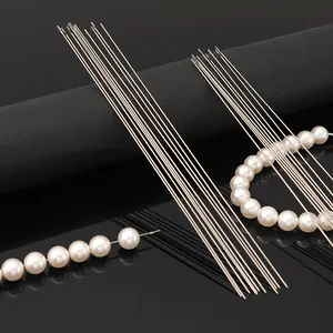 Detail of stainless steel bead needles in various lengths for DIY jewelry making