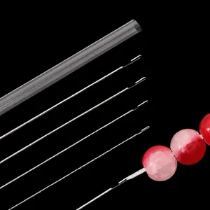 Stainless steel beading needle set with various sizes and transparent storage tube