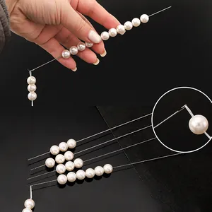 Stainless steel beaded crochet needle set with white pearls for DIY jewelry making