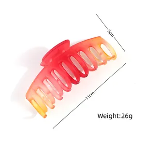 Gradient shark hair claw clip in red and orange matte finish for thick hair, 11cm length