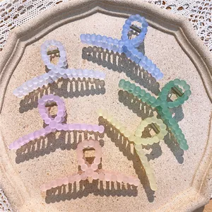 Elegant Matte Macaron Color Bubble Round Bead Hair Claw Clip Cross Large Shark Clip Fashion Hair Accessory For Women