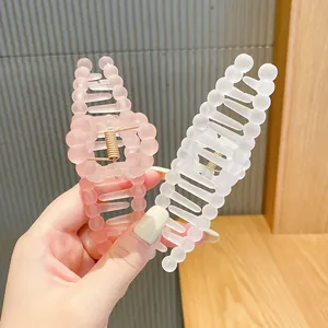 Matte finish beaded hair claw clips in pastel pink and translucent white colors