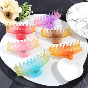 Set of 6 large gradient matte hair claws with metal spring for thick hair styling