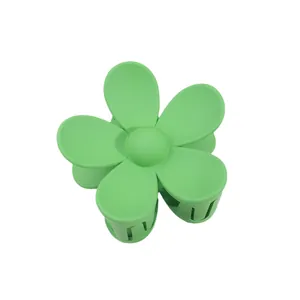 Matte grass green flower hair claw clip with strong spring and five petals for women