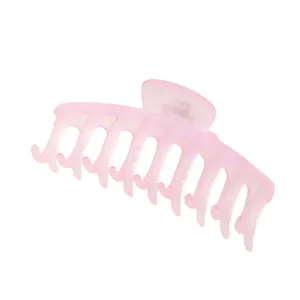 Detail view of large 11cm matte pink frosted hair claw clip with sturdy resin teeth