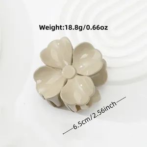 Minimalistische khakifarbene Blumen-Haarklammer für Damen, 6,5 cm Durchmesser, glatt