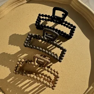 Set of 3 large rectangular bubble textured claw clips in black grey and beige matte finish