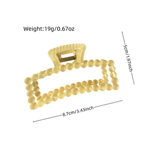 Matte cream rectangular hair claw clip with beaded texture for women, 19g lightweight