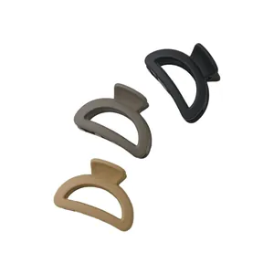 Three-piece set of matte D-shaped mini hair clips in black, grey, and khaki colors