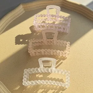 Three-piece set of matte frosted rectangle hair claws with beaded edge in pastel colors