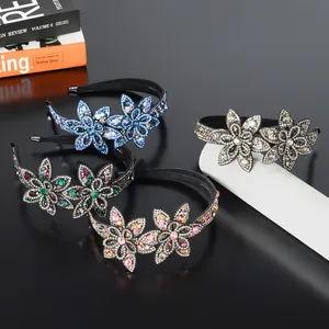Luxurious Alloy Crystal Rhinestone Flower Headband Elegant Non Slip Toothed Hair Hoop For Banquet Party Wedding Women Accessory