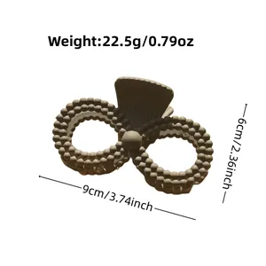 Matte beige double row bead hair claw clip, 9cm minimalist shark clip for women