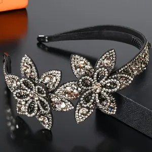Detail of sparkling crystal flower headband with non-slip teeth for secure hold