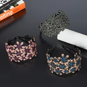 Serre-tête Floral Vintage de Luxe Pour Femme Strass Tchèque Pailleté Rembourré Antidérapant Bandeau Large Accessoires de Coiffure Bijoux