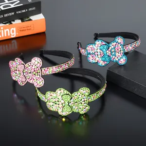 Three-piece colorful crystal bear headbands set with sparkling rhinestones for women