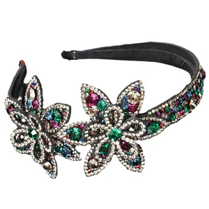 Luxurious flower headband with colorful crystals and non-slip teeth on a white background