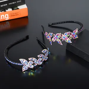 Luxuriöse Schmetterlings-Haarreifen mit bunten Kristallen und Aurora-Strass-Verzierungen