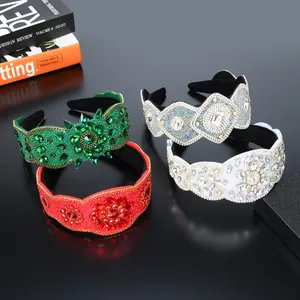 Cerchietto Barocco Largo con Strass Orecchini Fiore Cristallo Imbottito per Matrimonio Festa Copricapo Donna Accessori Capelli