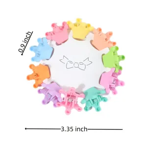Set of 10 colorful mini crown hair clips in pastel macaron shades for girls