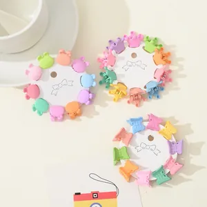 Mini matte claw clips set for girls featuring bears and crowns in macaron colors