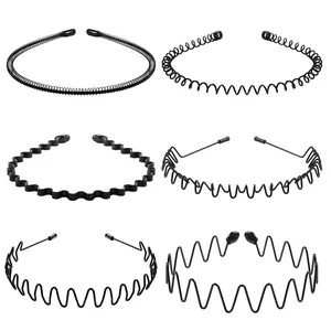 Lot de 6 serre-têtes noirs ondulés en métal pour hommes et femmes coiffure et sport
