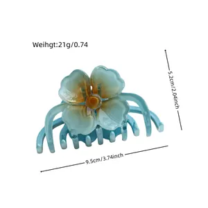 Blue gradient plumeria flower hair claw clip for beach style holiday accessories