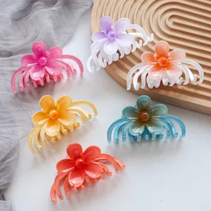 Cute Matte Plastic Flower Hair Claw Clip Candy Color Plumeria Hairpin Sweet Floral Hair Catch Accessory For Women Girls