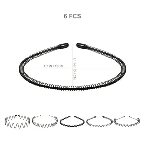 Détails de 6 serre-têtes noirs ondulés en métal avec des pointes de protection noires