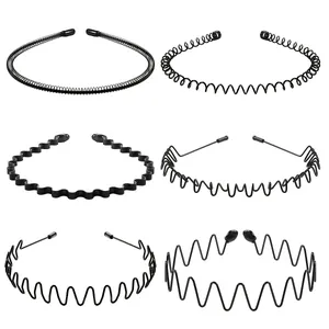 Lot de 6 serre-têtes noirs en métal ondulés et spiraux avec embouts de protection