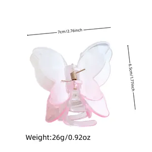Pinza per capelli a farfalla sfumata rosa e crema, design traslucido di 7cm di larghezza