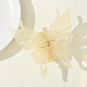 Macro shot of translucent butterfly hair claw clip with elegant light and shadow effect