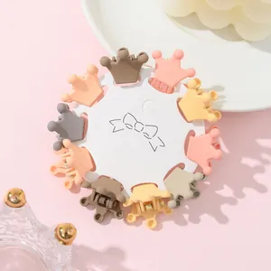 Set of 10 mini crown hair clips in Morandi colors on white display card