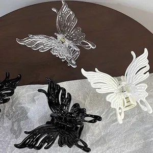 Women Translucent Butterfly Hair Claw Clip Elegant Plastic Shark Clip Simple Large Hair Grip Fashion Daily Styling Accessories