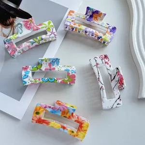 Blumenmuster Rechteckige Haarklammern Große Kunststoff Rutschfeste Hohle Backenklammern Für Damen Haarstyling Zubehör