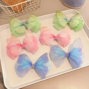 Süße Fee Netz Schmetterling Schleife Haarspange Für Mädchen Prinzessin Stickerei Tüll Entenschnabelklemme Kopfschmuck Zubehör