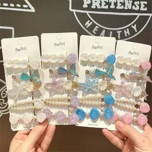 Ocean Mermaid Tail Seashell Starfish Hair Clip Set Imitation Artificial Pearl Side Clips For Girls Women Sweet Hair Accessories