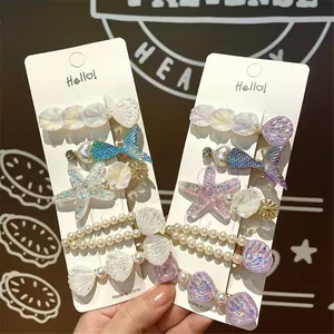 Ocean theme hair clips set with shell, starfish and pearl designs for girls