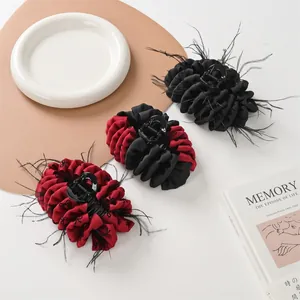 Large fabric bubble hair claw clips with elegant feathers and pleated ruffles in 3 colors
