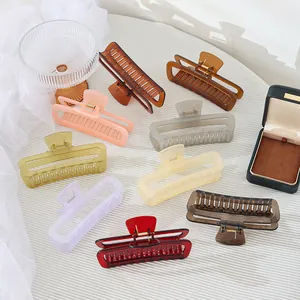 Grote Rechthoekige Holle Haarklemmen Glanzend Plastic Mat Translucent Haarklemmen Voor Vrouwen Hoofddeksels Sieraden Accessoires