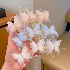 Large Butterfly Hair Claw Clip 3D Mesh Wings Elegant Resin Shark Clip With Faux Artificial Pearls Sweet Hair Accessories For Women